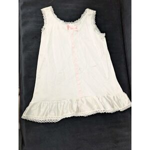 Vintage Satin Girl's Nightgown Candy Kane by Imerman Size 6 White with Pink Bow